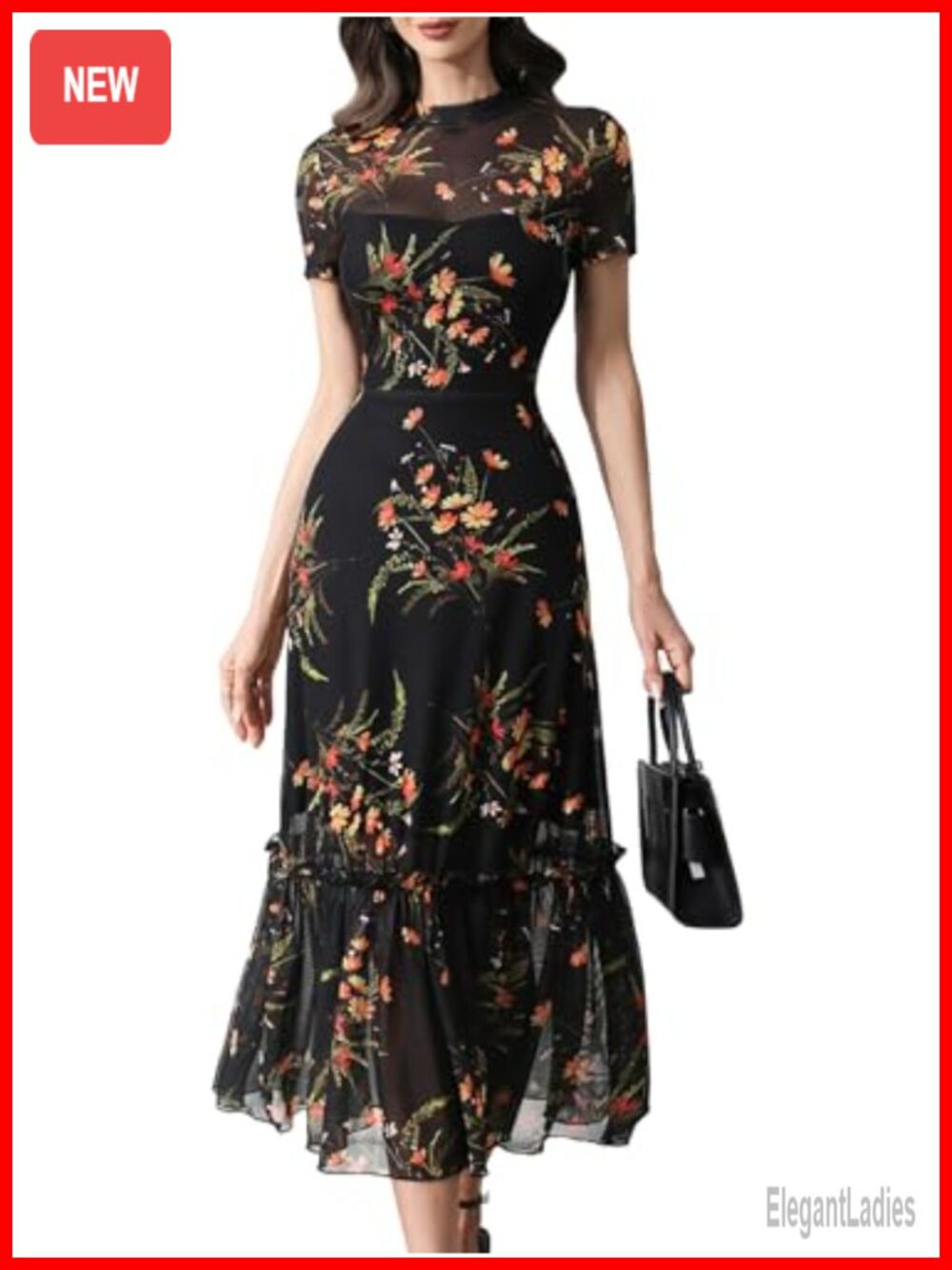 Floral Mesh Ruffle Maxi Dress Wedding Guest Bohemian Summer